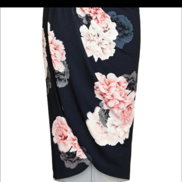 18 Plus size City Chic Floral Tulip Hem Off the Shoulder Dress Black/Pink.  Size - Picture 5 of 8